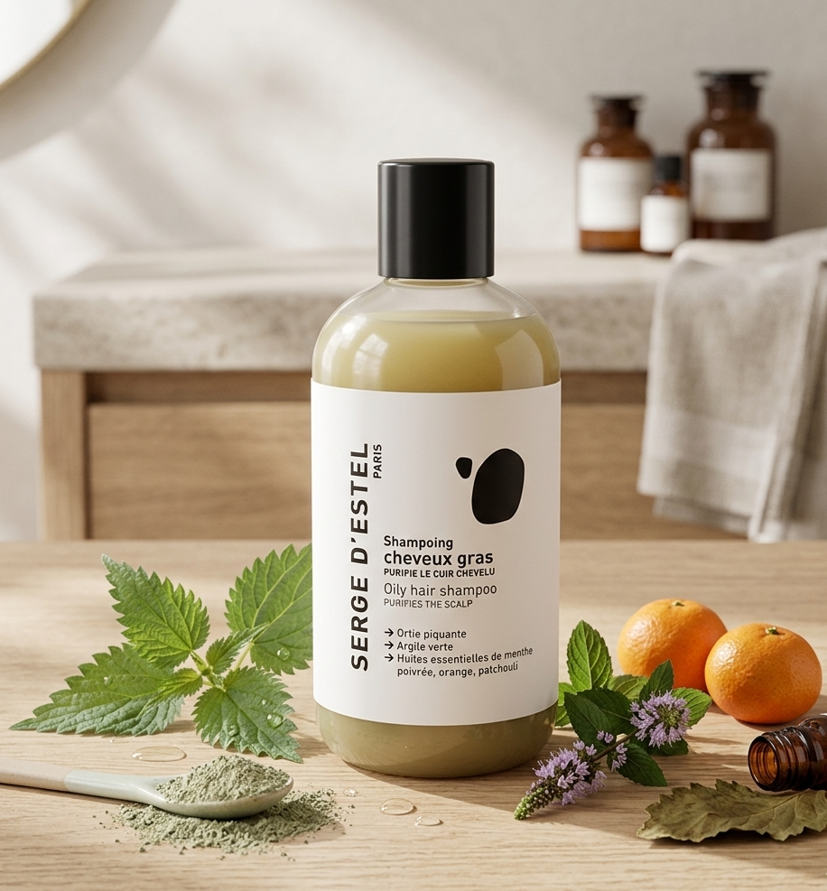 Shampoing Sans Sulfate Cheveux Gras - Shampoing Purifiant - Argile Verte - Ortie Piquante & Huile Essentielle Menthe Poivrée