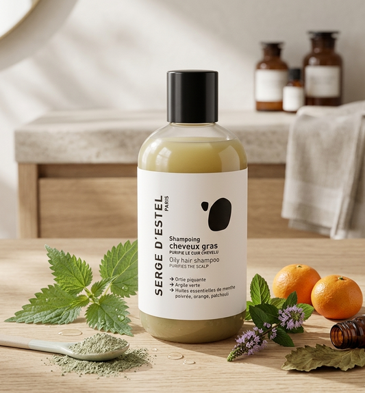 Shampoing Sans Sulfate Cheveux Gras - Shampoing Purifiant - Argile Verte - Ortie Piquante & Huile Essentielle Menthe Poivrée